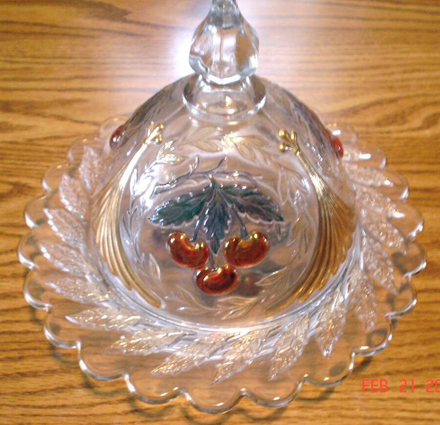 Cherry Clear Ruby Round Covered Butter by L G Wright Glass-1