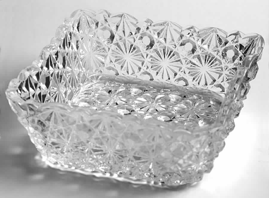 Daisy and Button Clear Square Fruit Bowl by L G Wright Glass-1