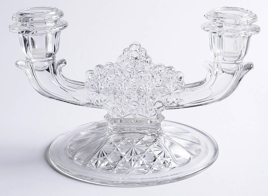 Daisy and Button Clear Double Light Candlestick by L G Wright Glass-1