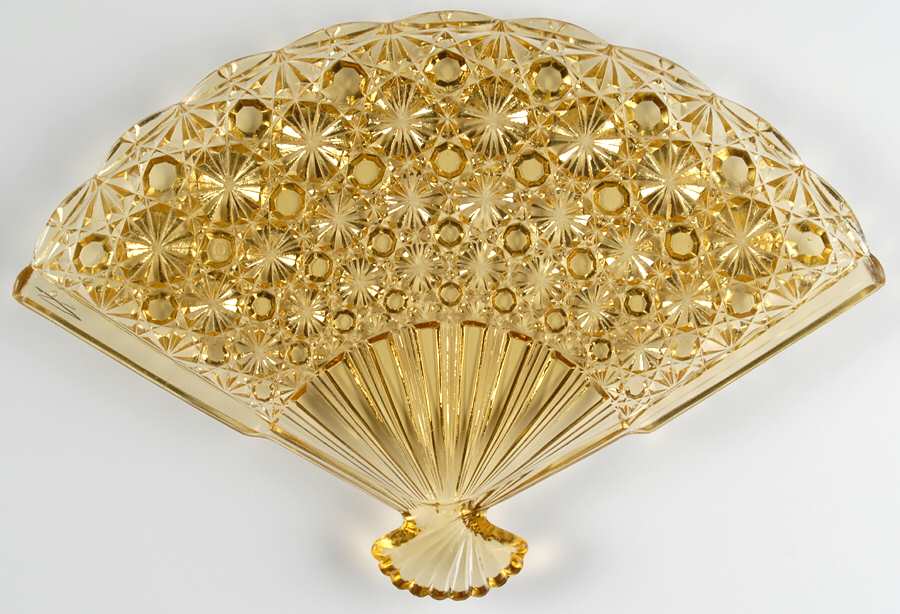 Daisy and Button Amber Fan Tray by L G Wright Glass-1