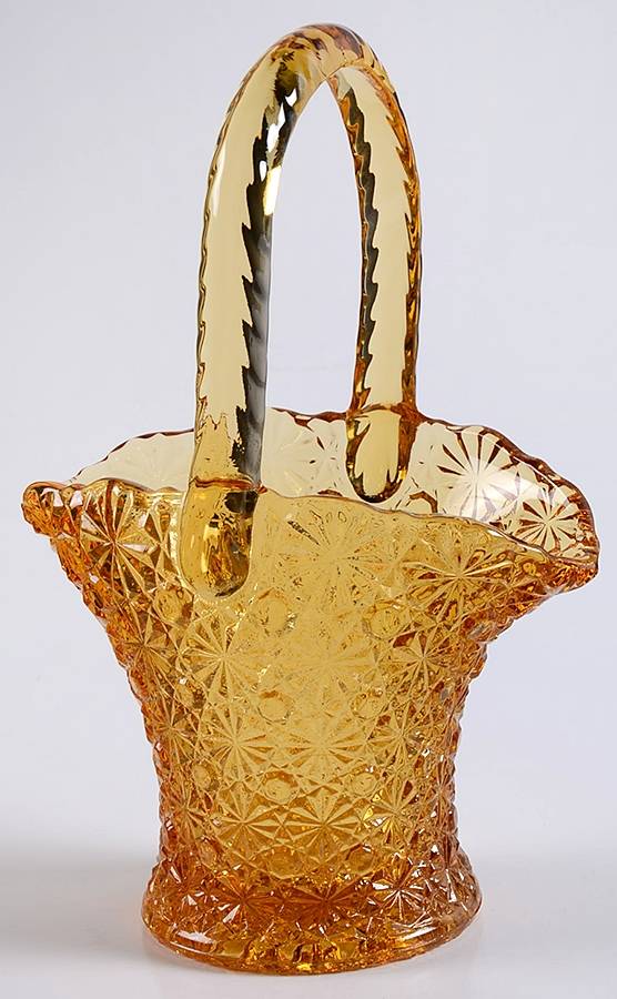 Daisy and Button Amber #22-4 Daisy and Button 7" Basket by L G Wright Glass-1