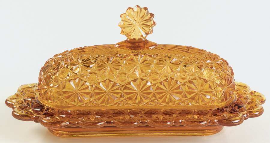 Daisy and Button Amber Oval Covered Butter by L G Wright Glass-1