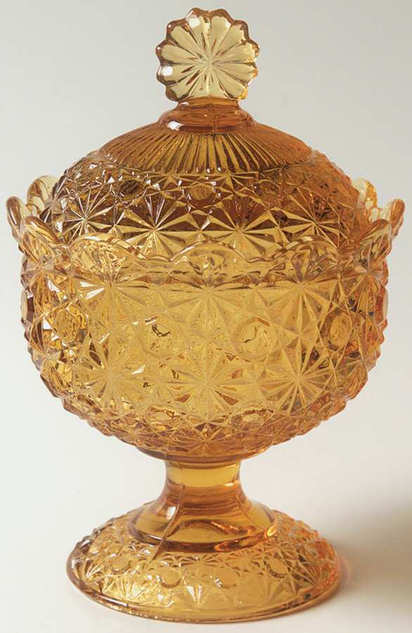 Daisy and Button Amber 6" Compote & Lid by L G Wright Glass-1