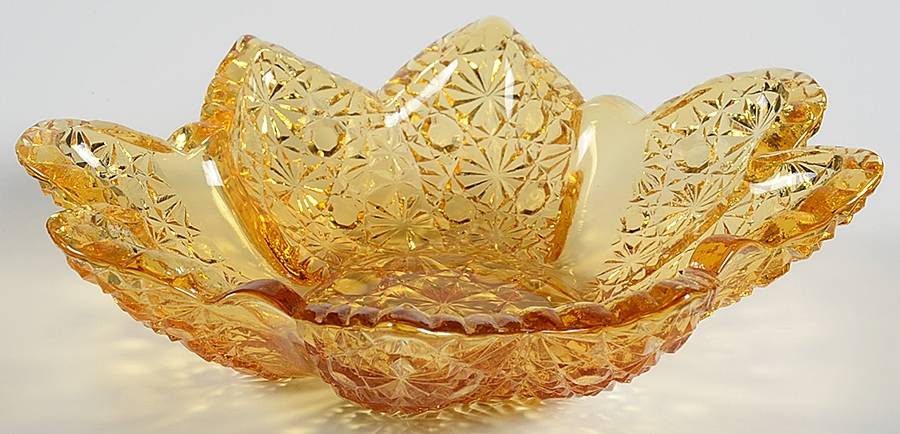 Daisy and Button Amber 5" Sauce Dish by L G Wright Glass-1
