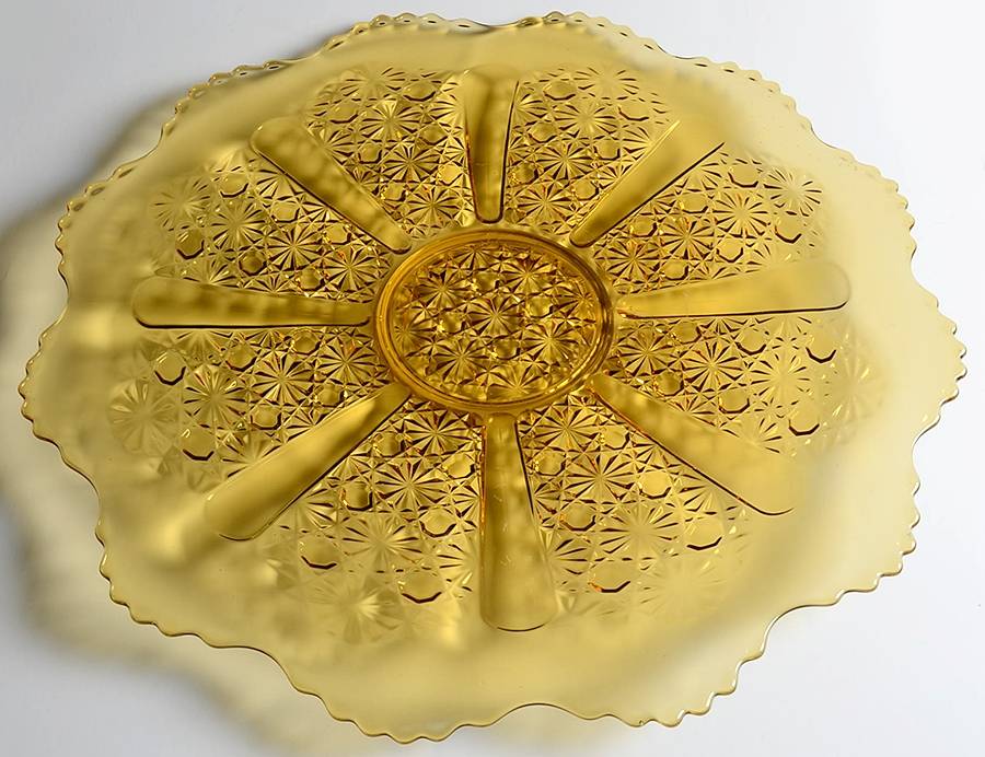 Daisy and Button Amber Punch Bowl Underplate by L G Wright Glass-1