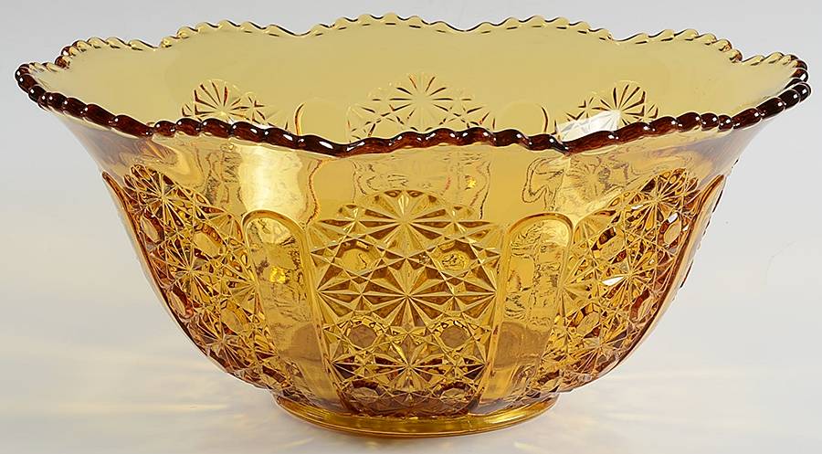 Daisy and Button Amber Punch Bowl by L G Wright Glass-1