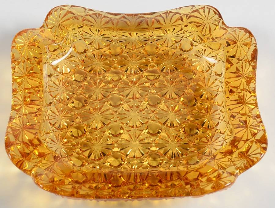 Daisy and Button Amber Square Ashtray by L G Wright Glass-1