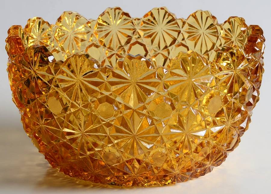 Daisy and Button Amber Finger Bowl by L G Wright Glass-1