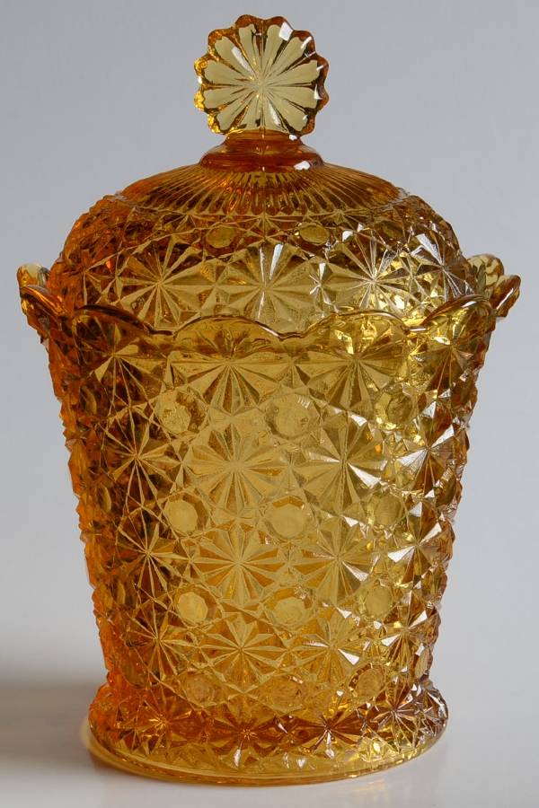 Daisy and Button Amber Candy Dish & Lid by L G Wright Glass-1