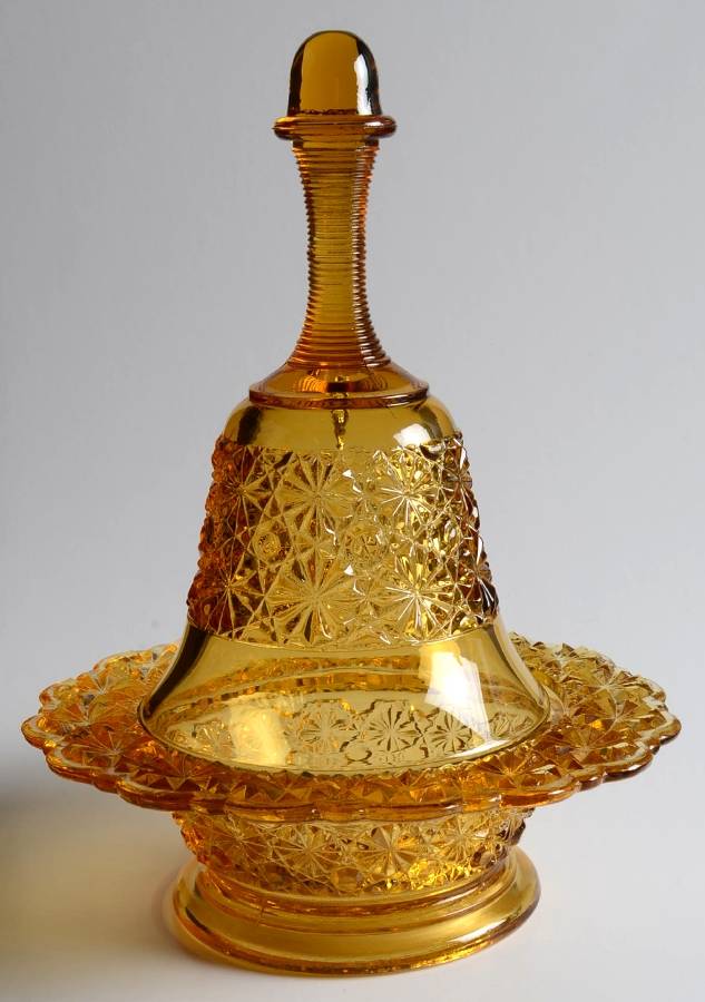 Daisy and Button Amber Candy Box & Lid by L G Wright Glass-1