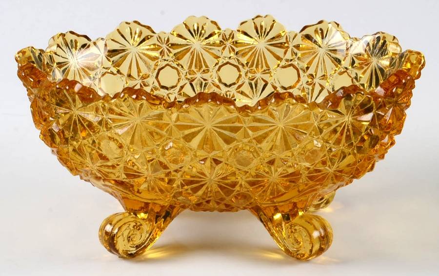 Daisy and Button Amber 5" Oval 4 Toed Bowl by L G Wright Glass-1