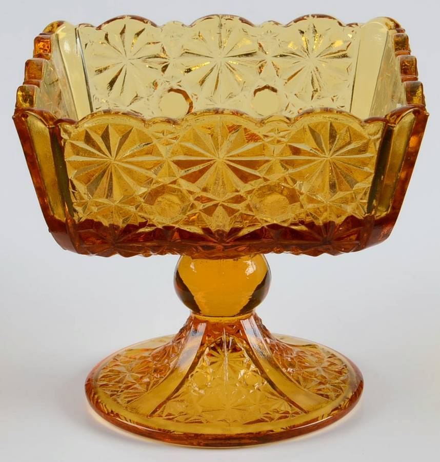 Daisy and Button Amber Square Sherbet by L G Wright Glass-1