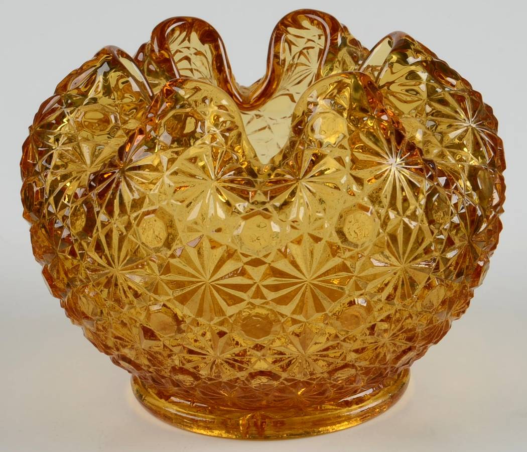 Daisy and Button Amber 4" Rose Bowl by L G Wright Glass-1