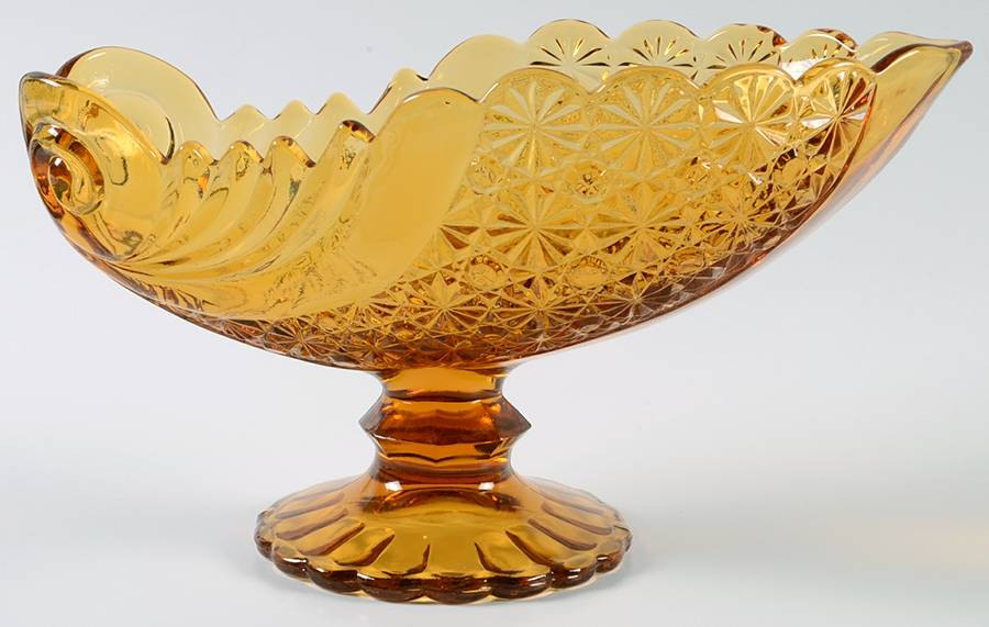 Daisy and Button Amber Shell Shape Bowl by L G Wright Glass-1