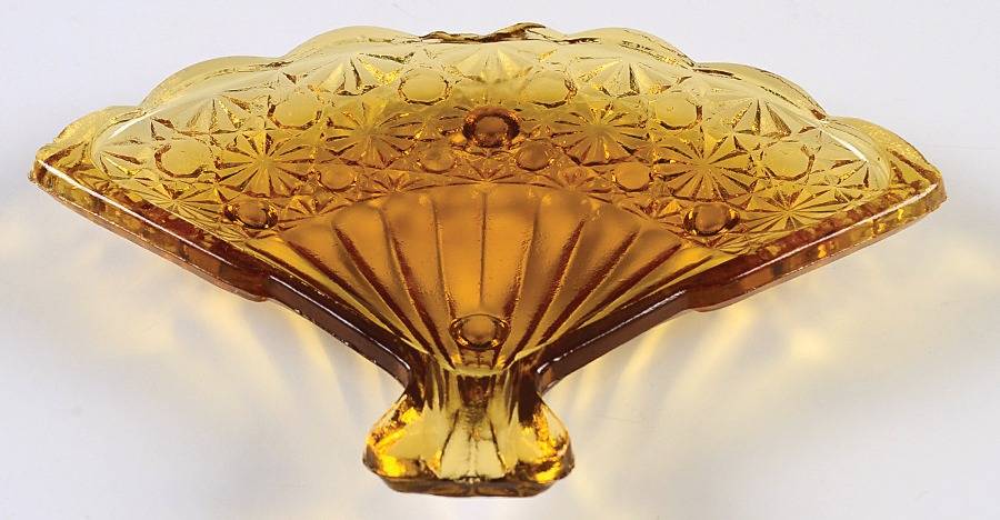 Daisy and Button Amber Fan Shape Ashtray by L G Wright Glass-1