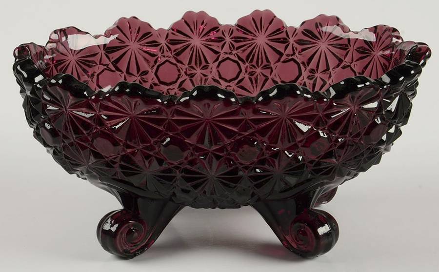 Daisy and Button Amethyst 5" 4-Toed Footed Bowl by L G Wright Glass-1