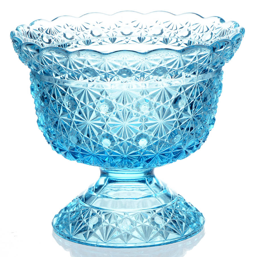 Daisy and Button Blue 7" Compote No Lid by L G Wright Glass-1