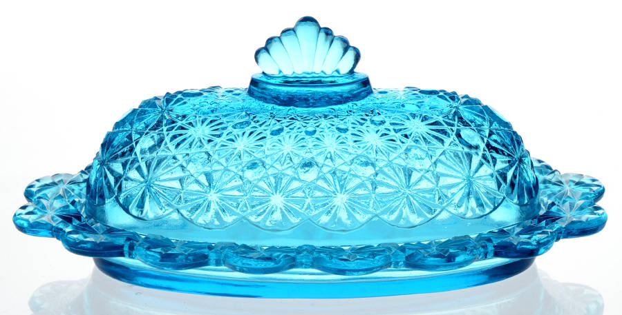 Daisy and Button Blue 1/4 Pound Covered Butter by L G Wright Glass-1
