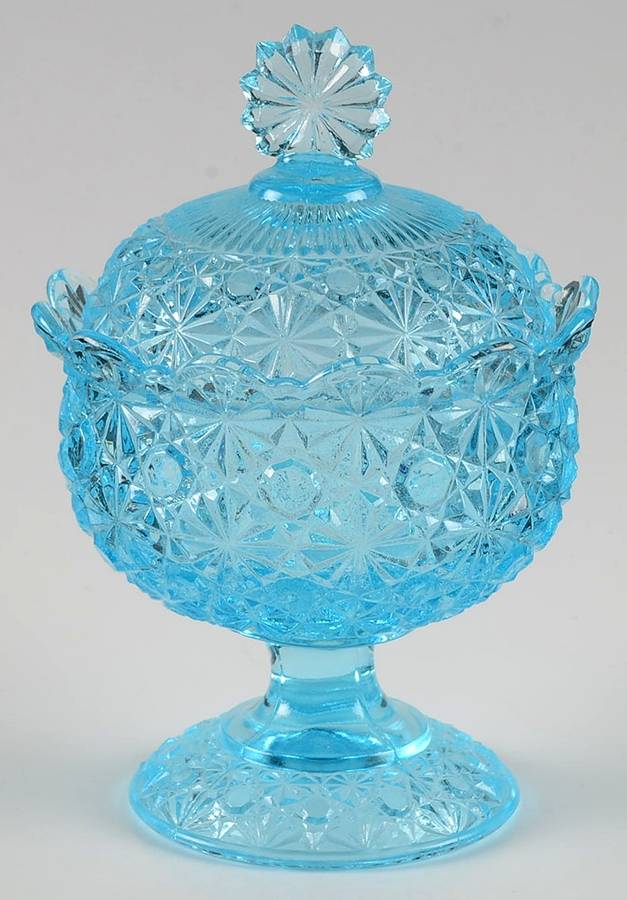Daisy and Button Blue 6" Compote & Lid by L G Wright Glass-1