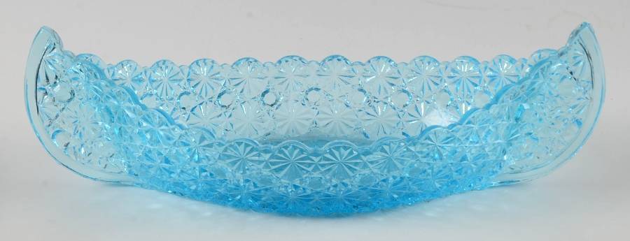 Daisy and Button Blue Canoe Shape Bowl by L G Wright Glass-1