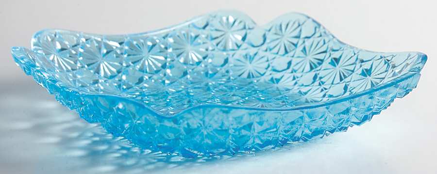 Daisy and Button Blue Square Ashtray by L G Wright Glass-1