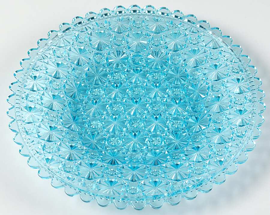 Daisy and Button Blue Dinner Plate by L G Wright Glass-1