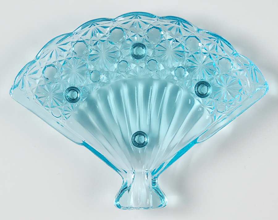 Daisy and Button Blue Fan Shape Ashtray by L G Wright Glass-1