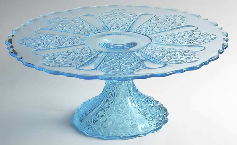 Daisy and Button Blue Round Cake Stand by L G Wright Glass-1