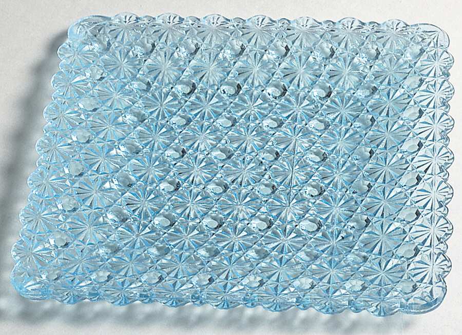 Daisy and Button Blue 7" Square Plate by L G Wright Glass-1