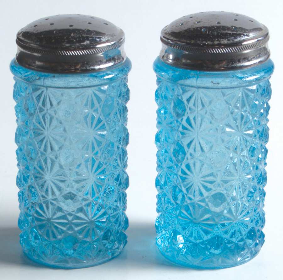 Daisy and Button Blue Shaker Set w/Metal Lids by L G Wright Glass-1