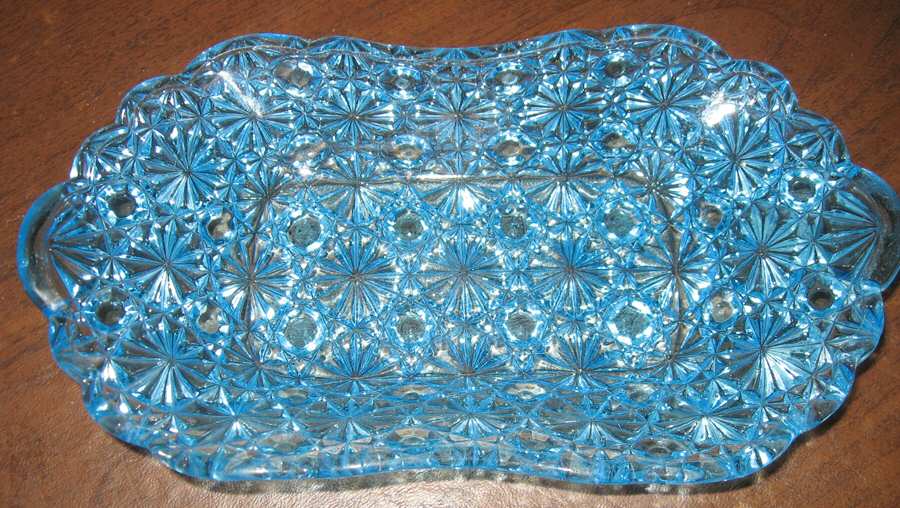 Daisy and Button Blue 1/4 Pound Butter Dish, No Lid by L G Wright Glass-1