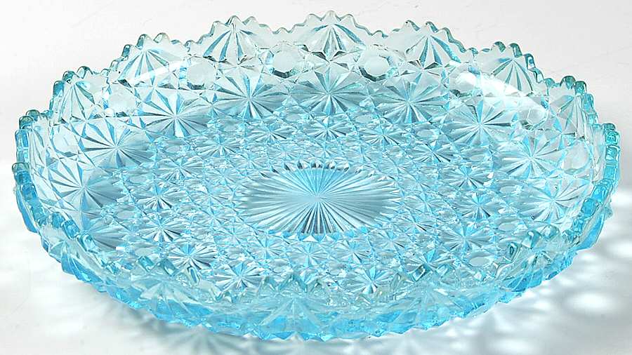 Daisy and Button Blue 7" Salad Plate by L G Wright Glass-1