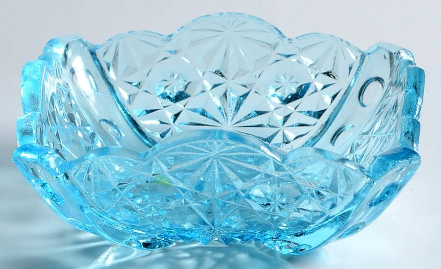Daisy and Button Blue 4" Sauce Dish by L G Wright Glass-1