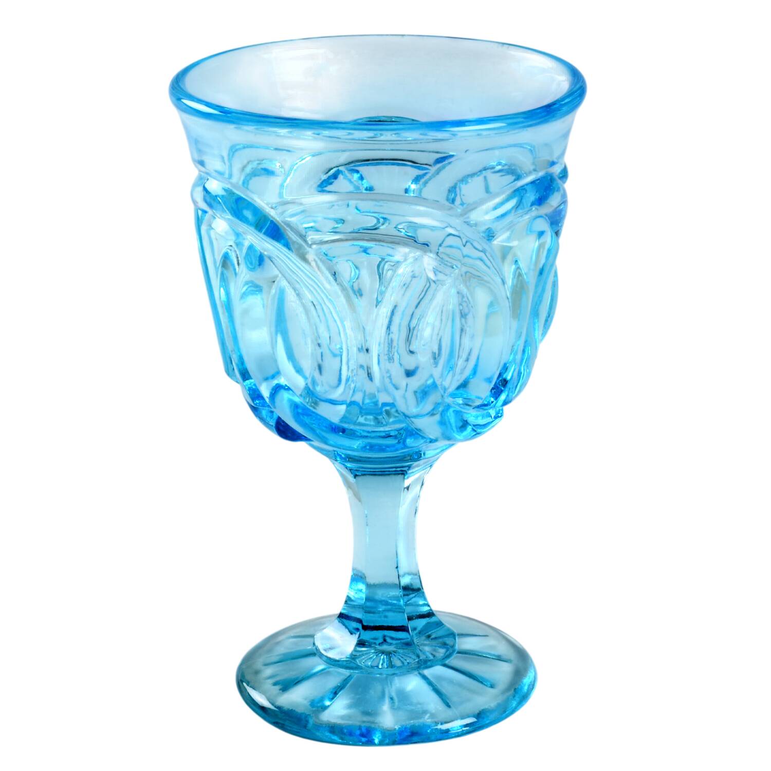 Double Ring Blue Wine Glass by L G Wright Glass-1