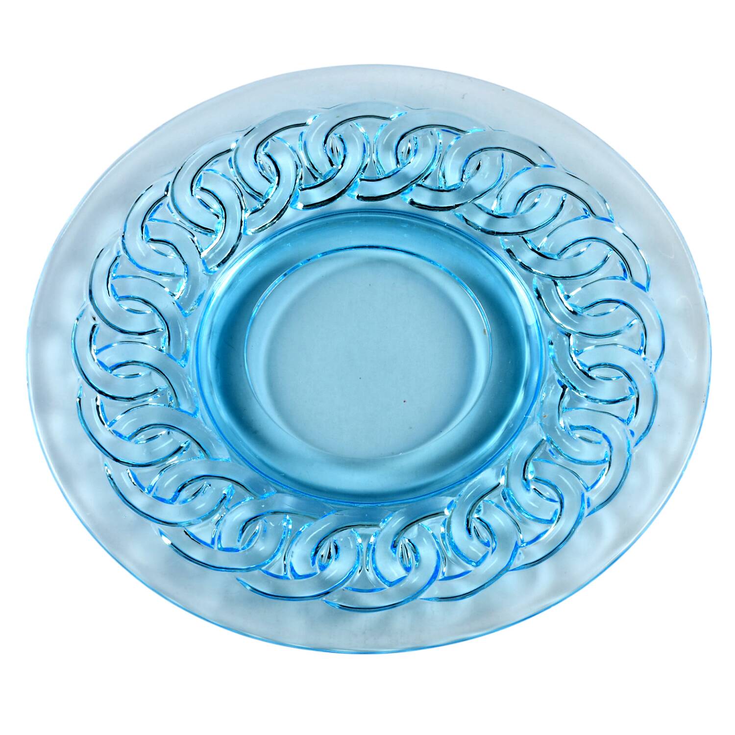 Double Ring Blue Luncheon Plate by L G Wright Glass-1