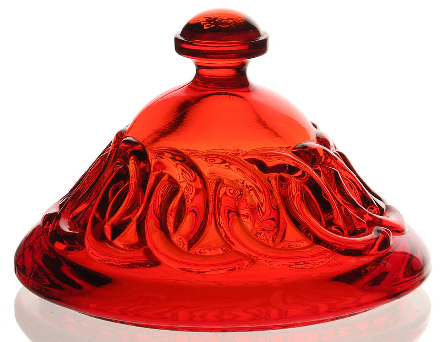 Double Ring Ruby Lid for Candy Dish by L G Wright Glass-1