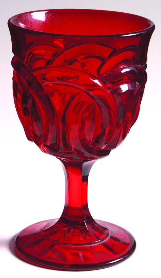 Double Ring Ruby Water Goblet by L G Wright Glass-1