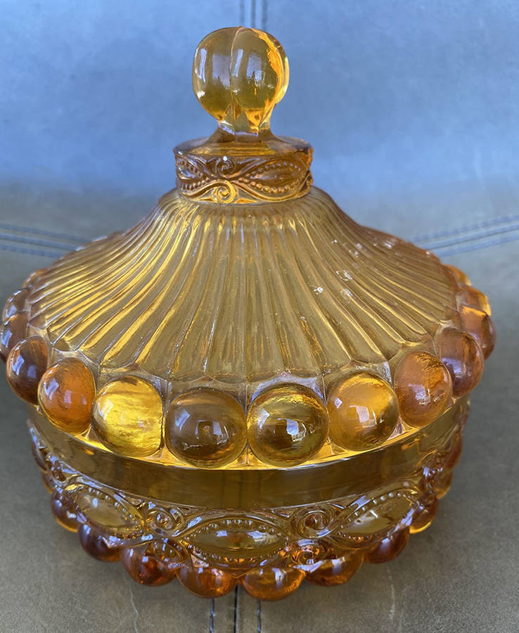 Eyewinker Amber Candy Box & Lid by L G Wright Glass-1