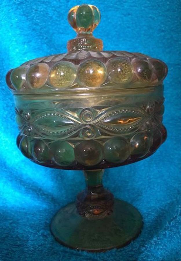 Eyewinker Amber Tall Footed Candy Box with Lid by L G Wright Glass-1