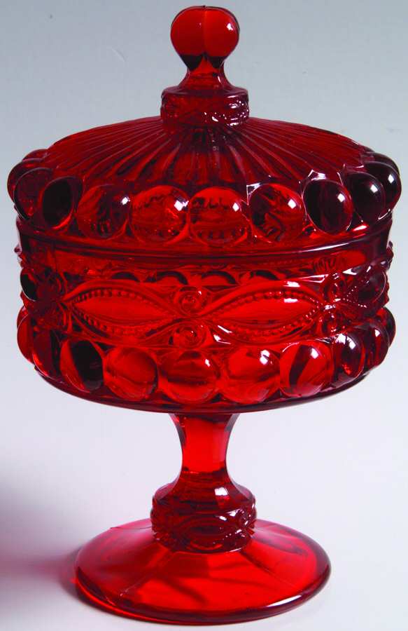 Eyewinker Ruby Compote & Lid by L G Wright Glass-1
