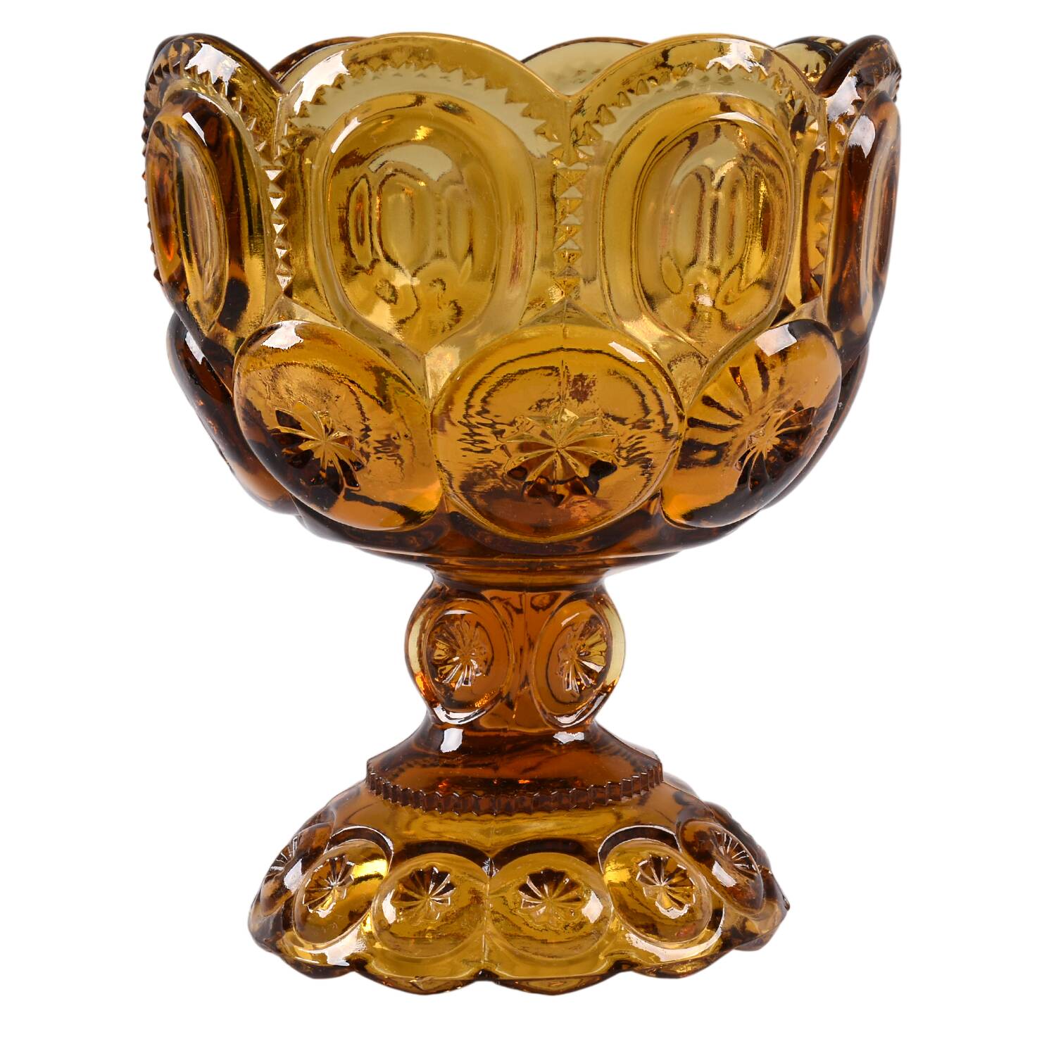 Moon and Star Amber 8" Compote No Lid by L G Wright Glass-1