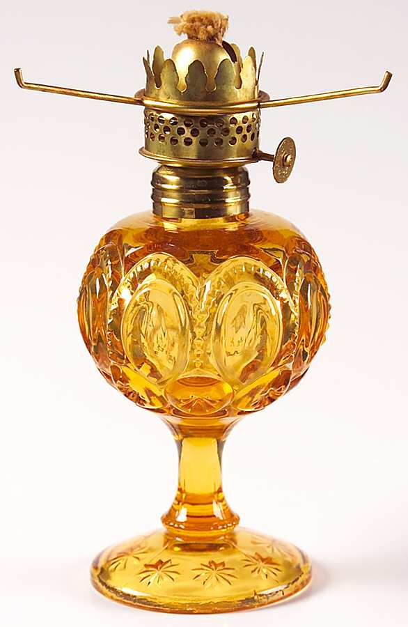 Moon and Star Amber Mini Oil Lamp, No Globe or Chimney by L G Wright Glass-1