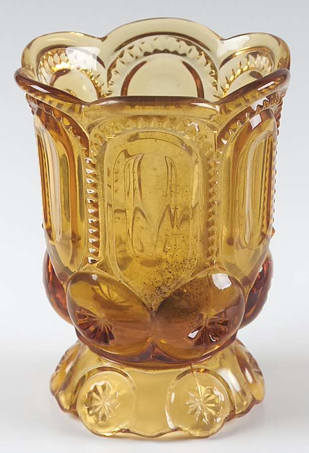 Moon and Star Amber Open Spooner by L G Wright Glass-1