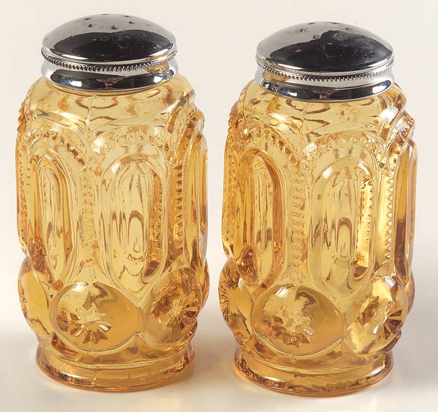 Moon and Star Amber Shaker Set w/Metal Lids by L G Wright Glass-1