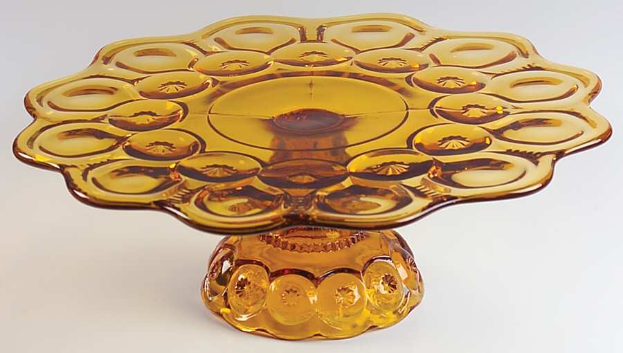 Moon and Star Amber Low Cake Stand by L G Wright Glass-1