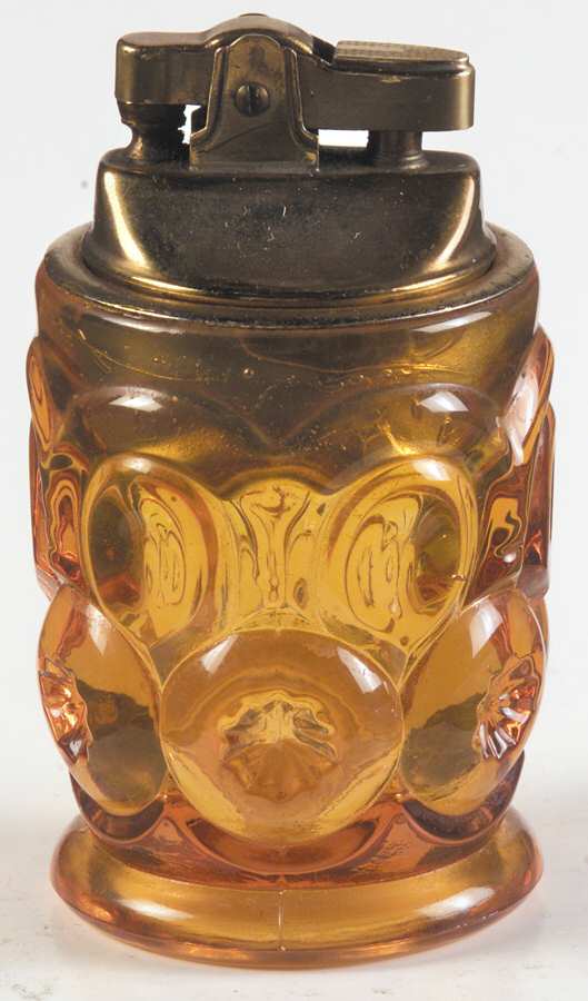 Moon and Star Amber 2 Piece Cigarette Lighter by L G Wright Glass-1
