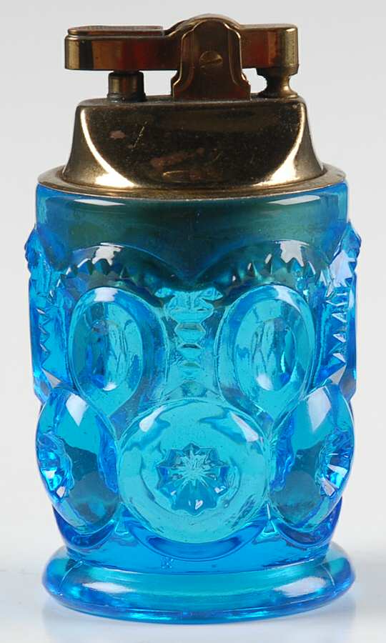 Moon and Star Blue 2 Piece Cigarette Lighter by L G Wright Glass-1
