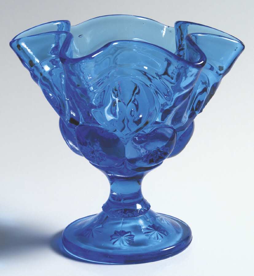 Moon and Star Blue Crimped Comport by L G Wright Glass-1