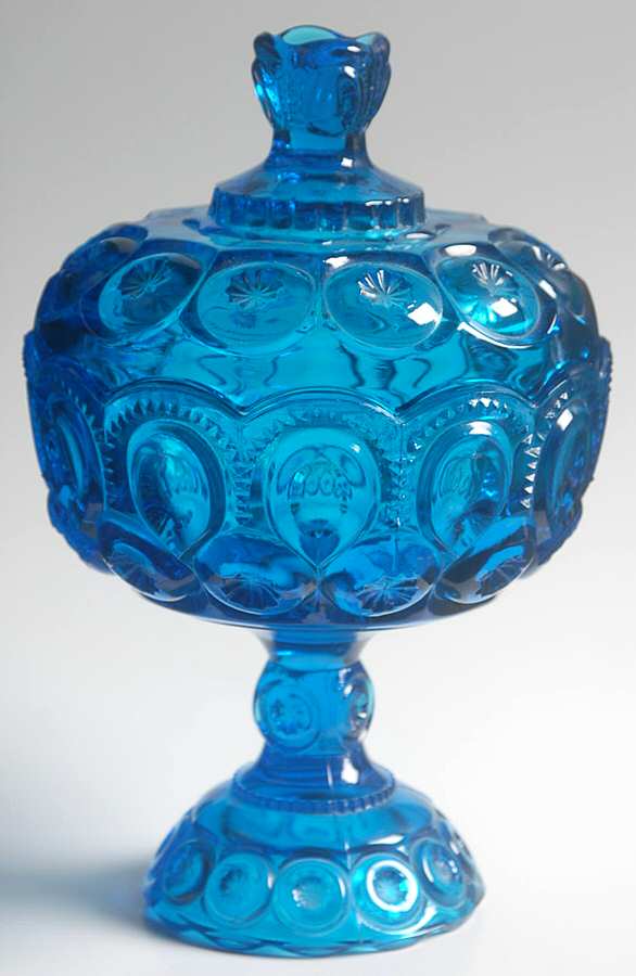 Moon and Star Blue 10" Compote & Lid by L G Wright Glass-1