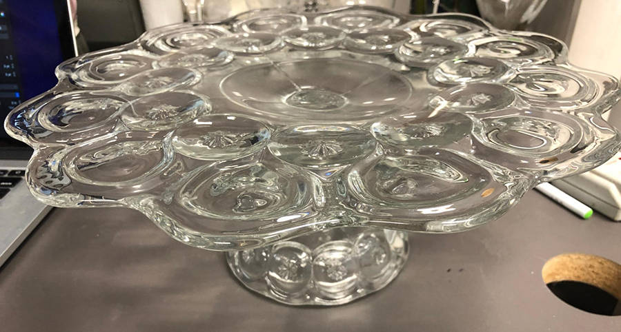 Moon and Star Clear Low Cake Stand by L G Wright Glass-1